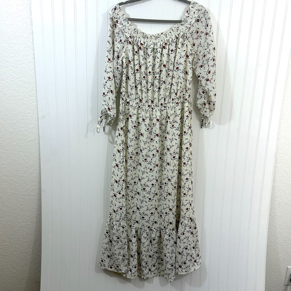 Sugarlips Dresses & Skirts - Sugar Lips BOHO Dress Size M Cream Multi Peasant Flowy Tie Sleeve Off Shoulder